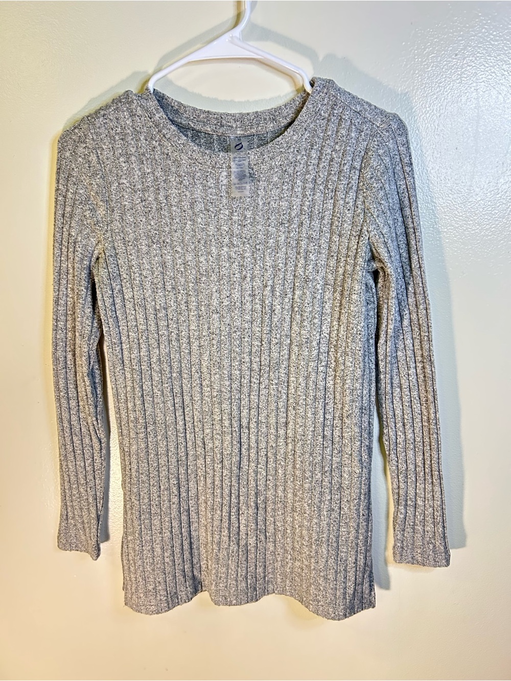 adidas Light Gray Ribbed Long Sleeve Crew Top